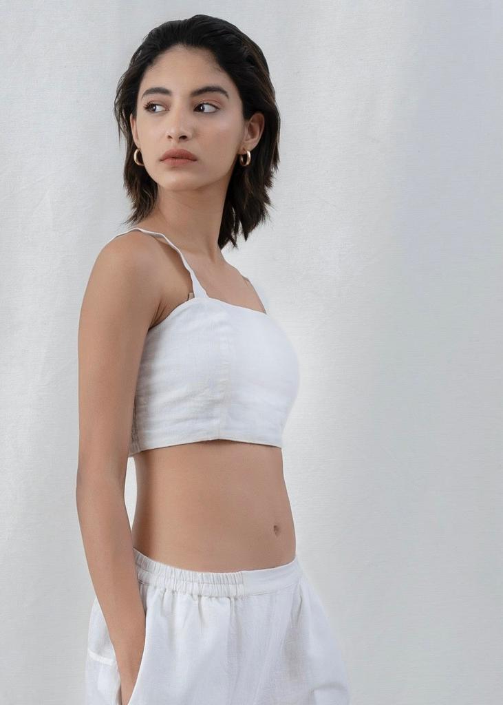 Linen Bustier Top Square Neck Sleeveless Summer Crop