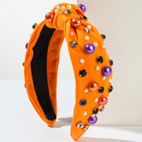 Halloween-themed Headband Faux Pearls Rhinestones Decor Widen Design Hair Hoop Adult Knot Headband Hair Accessories