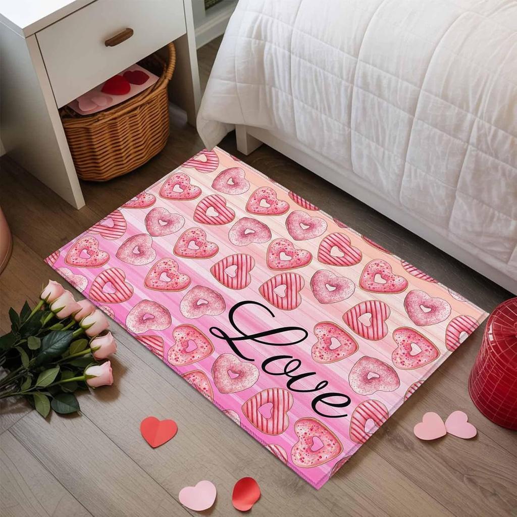 Sweet Cute Love Heart Pattern Door Mat Non-slip Water Daily Home Decor Floor Mat Romantic Valentine Carpet Living Room Decor