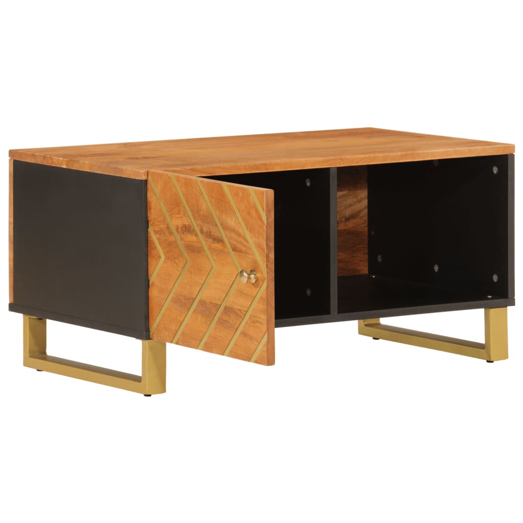  Coffee Table, Brown and Black, 80x50x40 Cm, Solid Mango Wood
