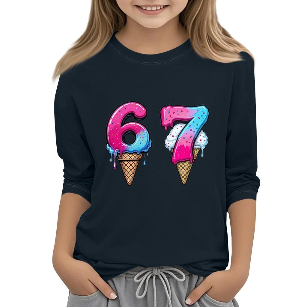 Kinder Mode Dreiviertelärmel Rundhals Bedrucktes Lässiges T-Shirt Top