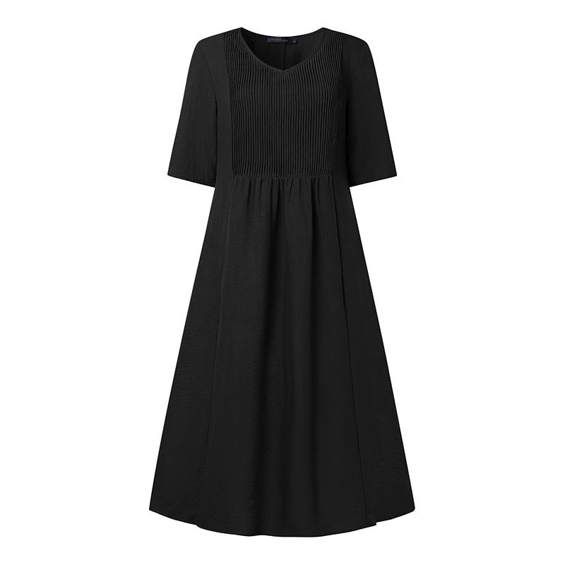 ZANZEA Women Casual Round Neck Summer Half Sleeve Dress
