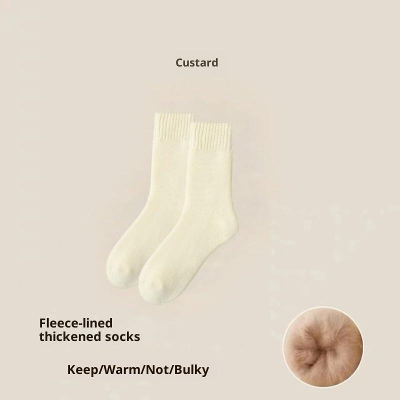 Socks Women's Autumn and Winter Velvet Padded Wool Socks Warm and Comfortable Soft Waxy Cashmere Socks Super Thick Simple Terry Socks
