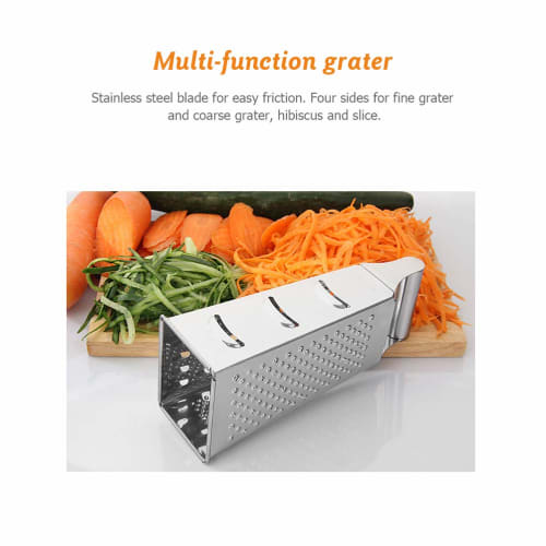 J-ouuo 4-Sided Cheese Grater, Vertical, Ergonomic Stainless Steel, for Cucumber, Carrot, Cheese, Fruit, Vegetables, Chocolate, Cheese Grater, Kitchen