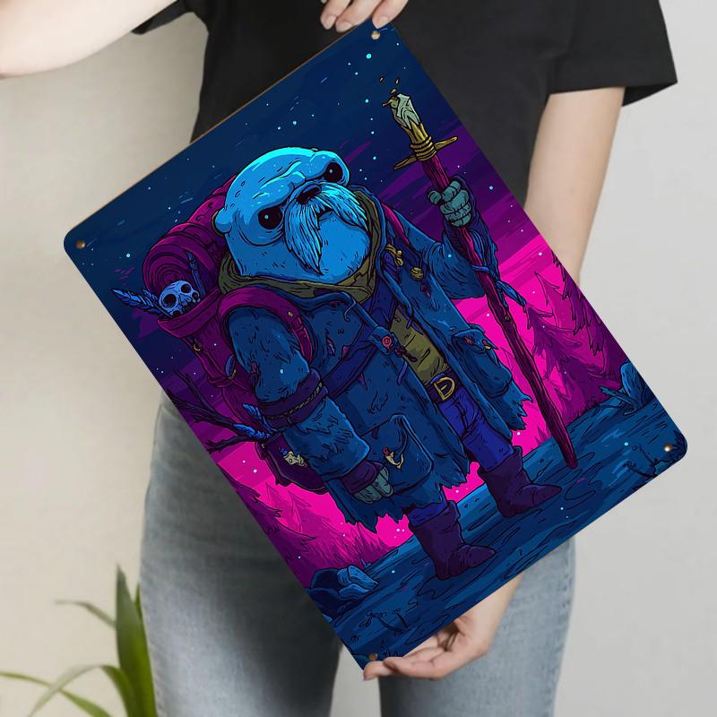 

Cartoon Style Luminous Blue Adventure Creature Metal Iron Painting Home Decor Wall Art Hanging 20x30cm（7.8x11.8inch）