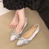 Women's Fashion Thick Heel Shoes Summer New Pointed Head Shallow Mouth Butterfly Knot A Slip-on Wear-resistant Heel Shoes