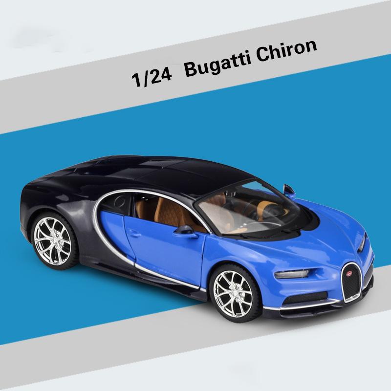 1:Model de mașină Bugatti Chiron la scară de 24 de jucării pentru jucării pentru băieți cu vârsta de 3-12 ani, vehicule cu tragere înapoi cu uși muzicale și capotă care pot fi deschise