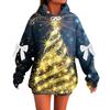 Ladies' Christmas Printed Bow Long Sleeved Loose Fitting Headband With Rope Hooded Sweatshirt Top