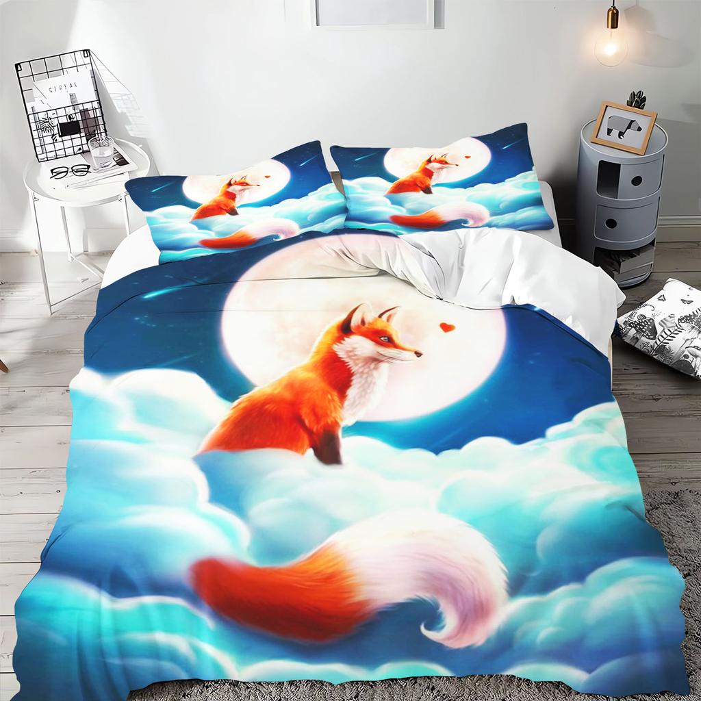 Anime Desene Animate Animal Vulpe Husă de Plapumă Lenjerie de Pat Față de Pernă Imprimat Set Copii și Adulți Mărime Queen Imprimare Reactivă Plapumă