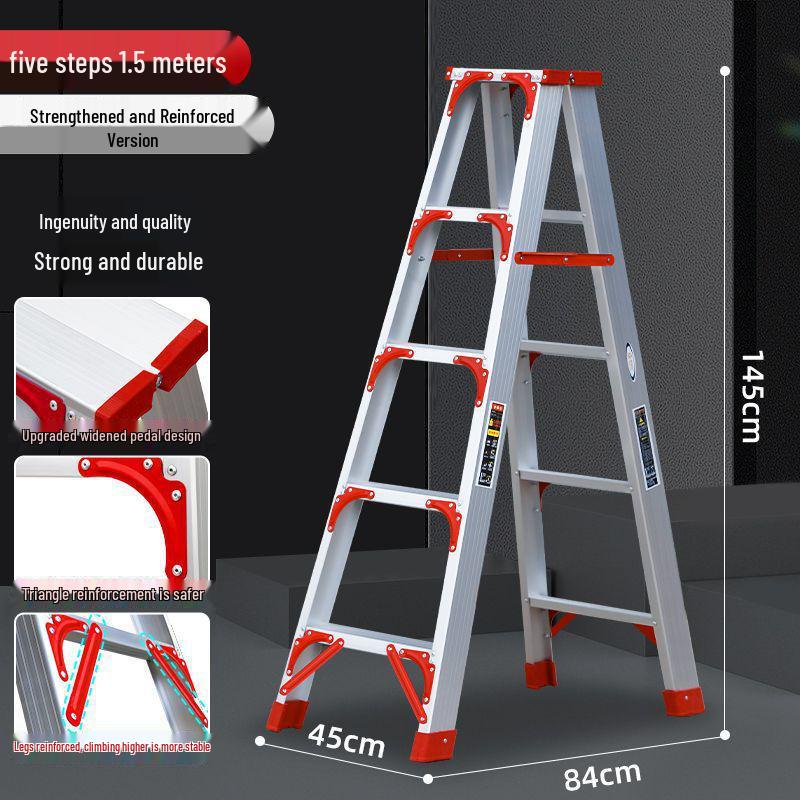 Portable Aluminum Multifunctional Herringbone Ladder - Folding, Non-slip, and Thickened Design for Household and Outdoor Use.