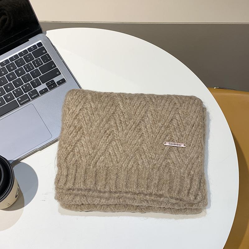 Alpaca Wool Korean Atmosphere Knitted Scarf Women'S Winter  Student Solid Color Versatile Warm Men Hairy Elegant And Generous