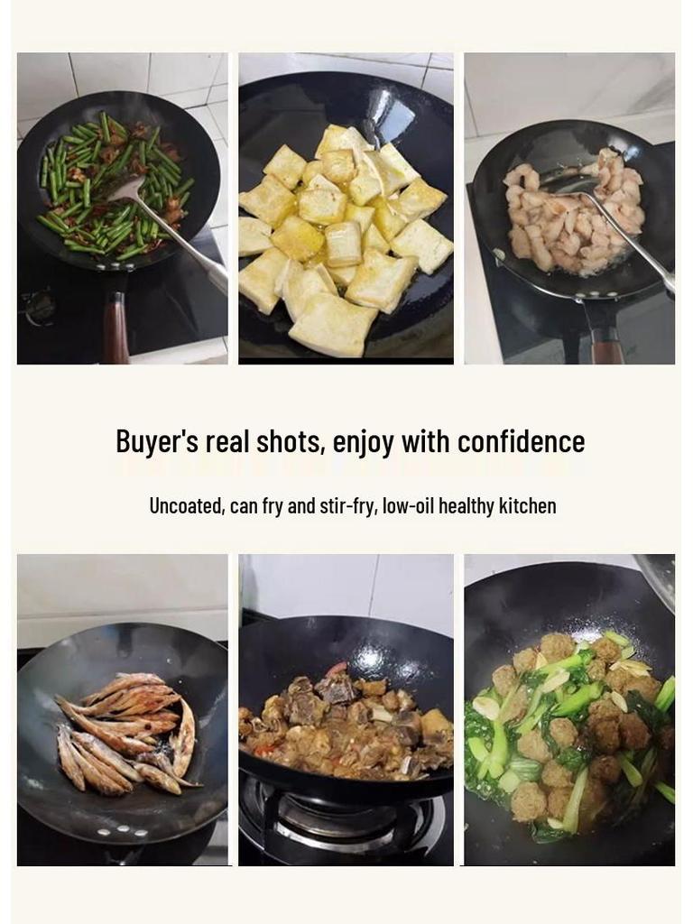 Traditioneller Eisen-Wok mit flachem Boden für Induktions- und Gasherde - Unbeschichtet, Antihaft-Bratgeschirr