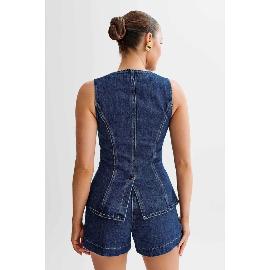 IHUASU Summer Fashion Casual Sleeveless High-waisted Women's Suit Denim Shorts