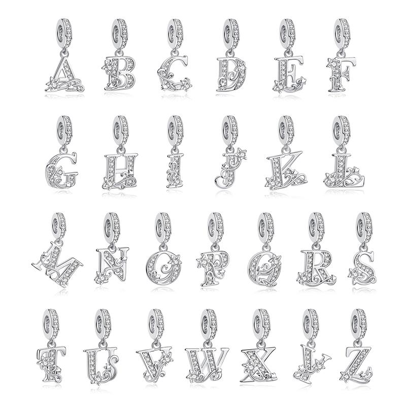 2025 New Original 925 Sterling Copper Charms Star 26 Letters Pendant Beads Fit Brand Bracelets Necklaces For Women DIY Zircon
