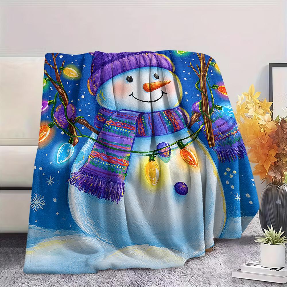 Schneemann-Print Flanelldecke, Hohe Qualität, Bequem für alle Jahreszeiten, Heimdekoration, Wärme und Komfort, Perfekt für Weihnachtsgeschenke