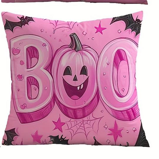 

Pink Halloween Pillowcases with Cute Ghosts, Pumpkins, and BOO Designs Sofa cushion cover holiday party decoration gift 16x16Inch