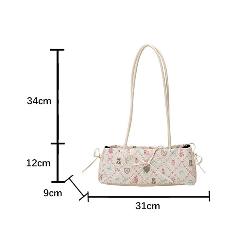 Fashion Sweet Bow Shoulder Bag Cartoon Print Underarm Bag Female Tote Bag Versatile Large Capacity Commuter Handbag KTB