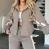 Spring/Fall Striped Zipper Top Women's Casual Sports Set