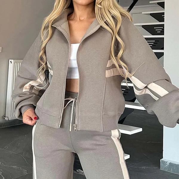 Spring/Fall Striped Zipper Top Women's Casual Sports Set