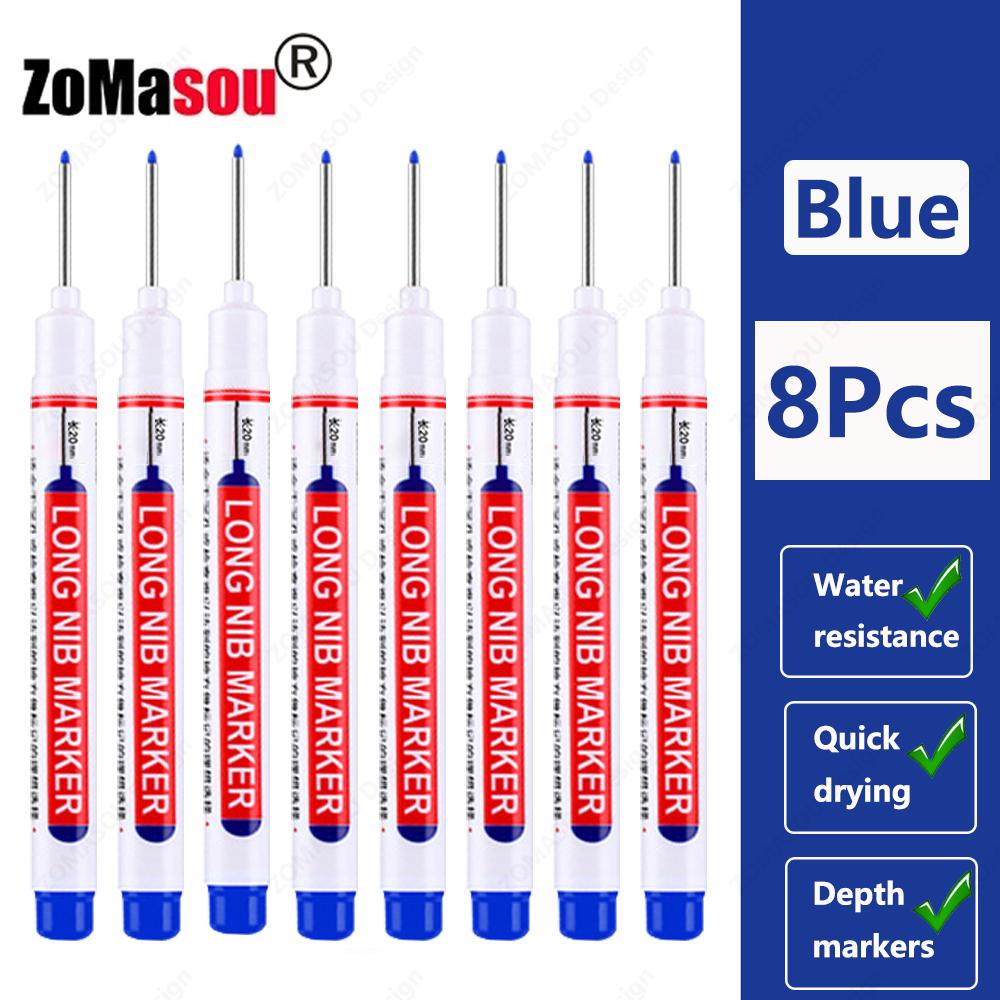 NEW Long Head Nib Deep Hole Markers Pen 20mm/45mm Waterproof White Tile Carpenter Pen for Woodworking Black/Blue/Red Ink