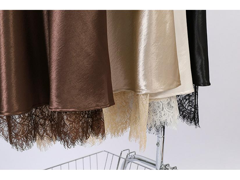 Fei Yuan Women's Satin A-line Drape Skirt, Lace-lined, Solid Color, Early Spring 2026 Fashion Arrival