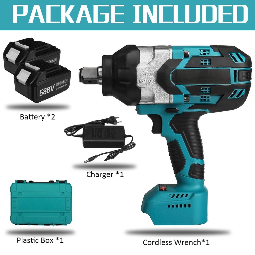 

588VF 3/4 дюйма Высокомоментный Бесщеточный Электрический Ударный Гайковерт 2100 Н.м Инструмент Ударный Шуруповерт для Ремонта Легковых и Грузовых Автомобилей для Аккумулятора 18 В 2*Batteries
