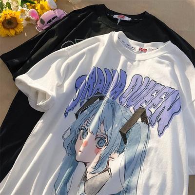 Koszulka JK Girls z nadrukiem anime z krótkim rękawem Śliczna, luźna, wszechstronna koszulka z krótkim rękawem