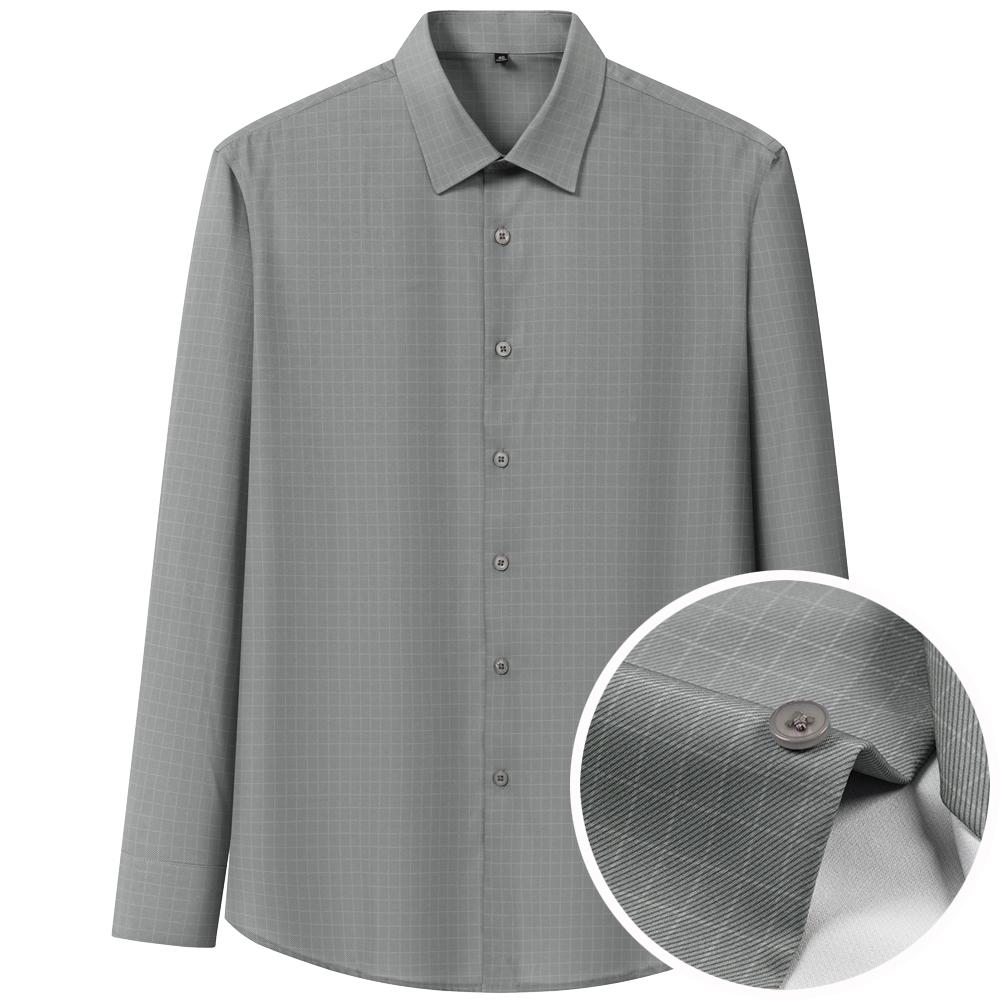 Men's Thin Comfortable Breathable Plaid Striped Dress Shirts, Long Sleeve Spread Collar Business Slight Stretch Button-up Shirt