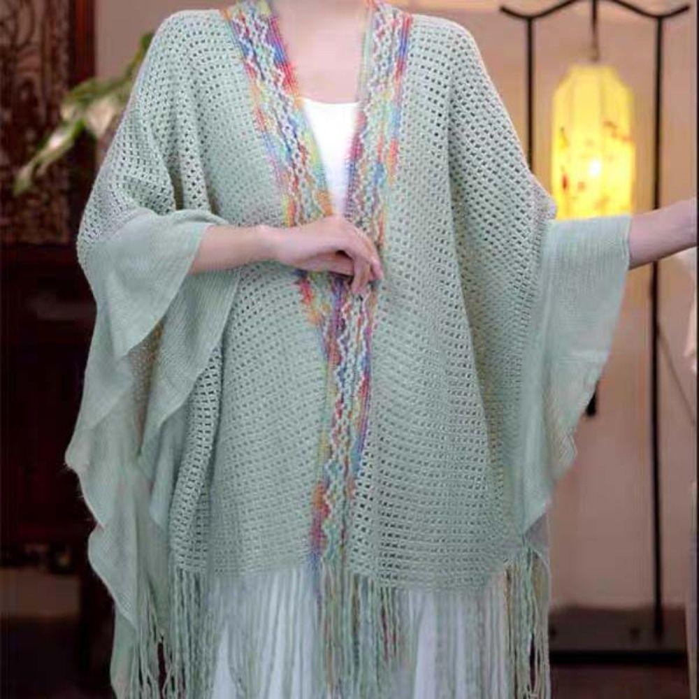 Ethnic Style Ladies Tassel Cape Hollow Wraps Scarf Coat Womens Knitted Shawl