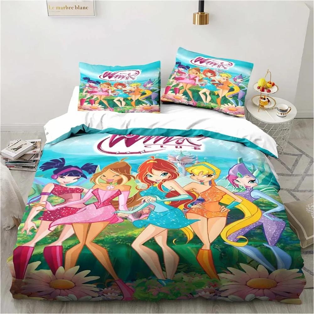 

Комплект постельного белья Winx Anime Kawaii, комплект пододеяльников, легкий мягкий пододеяльник, декоративное постельное белье для подростков, мальчиков, девочек, подарок, большой 175X220cm-3pcs