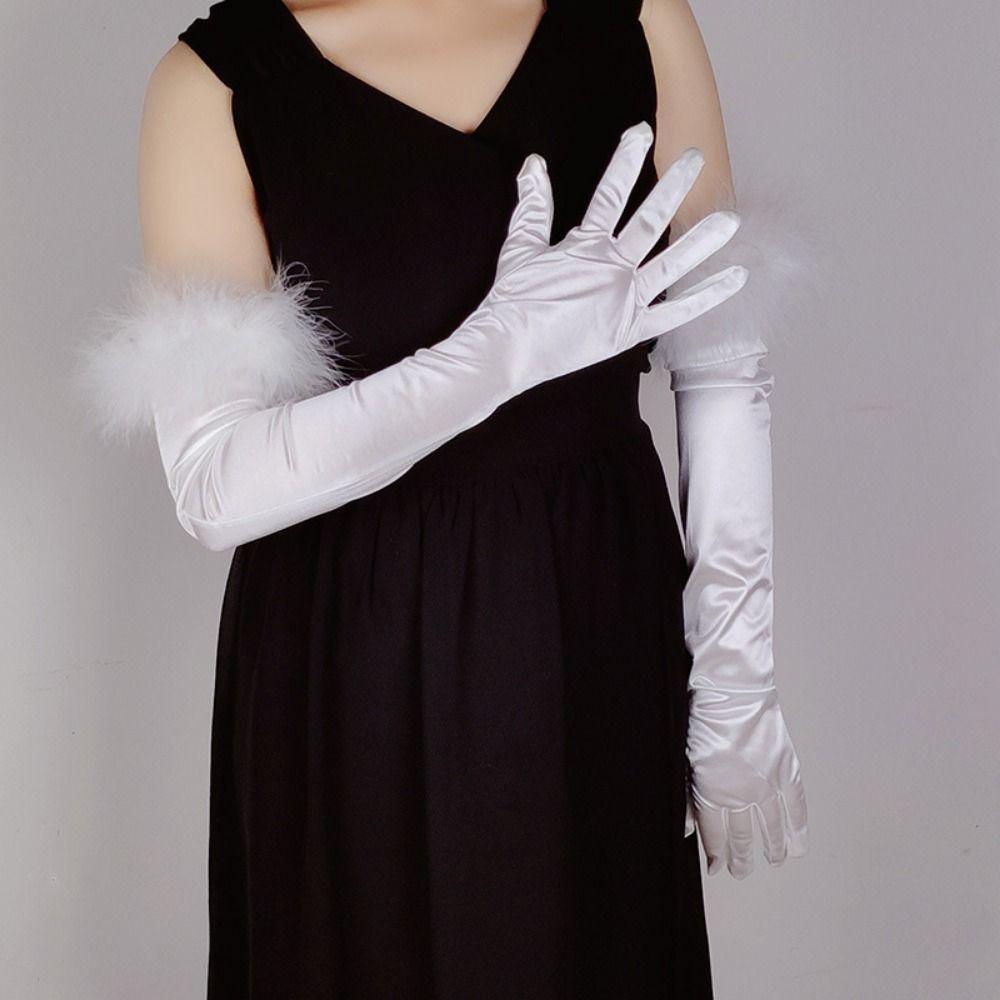 Satin Bride's Long Gloves Elegant Women Cosplay Gloves Romantic Women's Long Mittens Evening Party