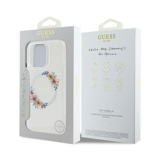Guess Guhmp16Lhfwfct Iphone 16 Pro 6.3 Przeźroczysty/Transprent Twardy Futerał Iml Wieniec Z Kwiatów Magsafe