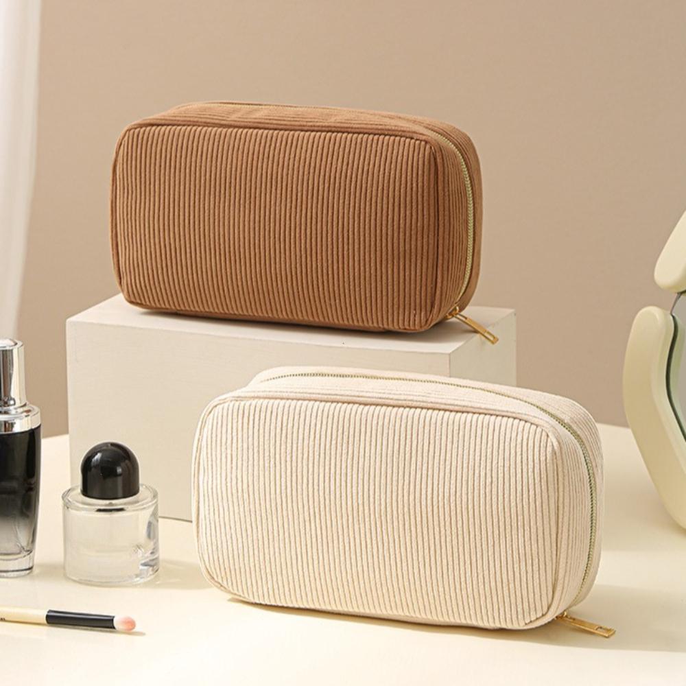 New Minimalist Corduroy Makeup Bag Hand in Hand, Large Capacity Travel Cosmetics Storage Bag, Makeup Bag for Women makeup bags