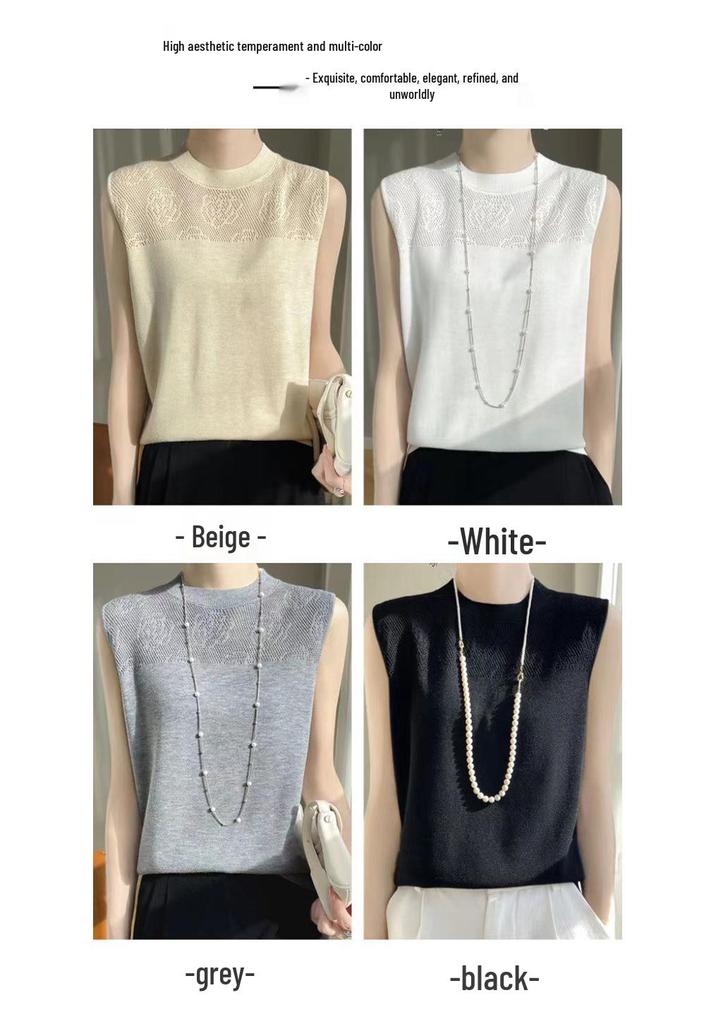 Women's 2024 Spring Ice Silk 3D Crochet Knit Vest – Loose, Round Neck, Short Style