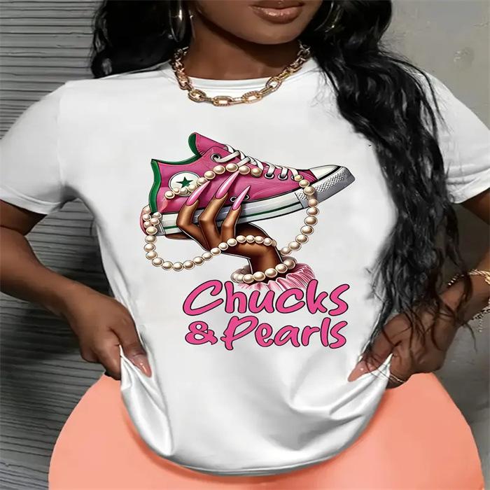 Letní top s kulatým výstřihem a potiskem Módní Ležérní Roztomilá dámská trička z čisté bavlny s krátkým rukávem