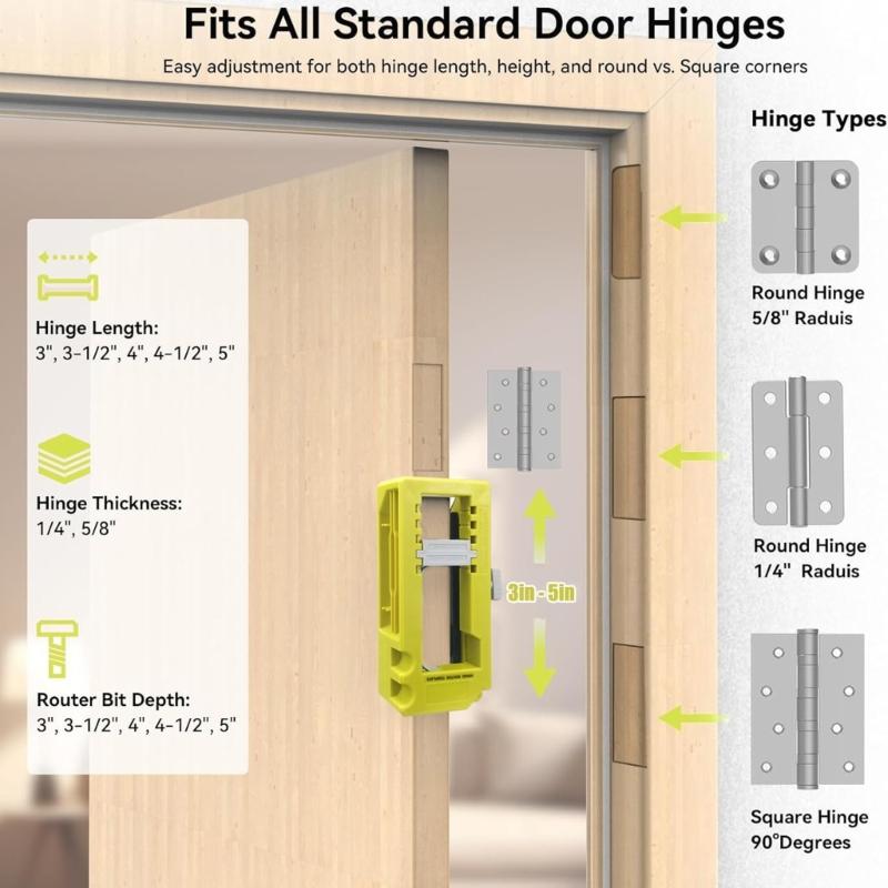 Door Hinges Jig Installation Set for Professional Mortise Cutting On Door Ranging 3" To 5" With Sturdy Rubber Frame