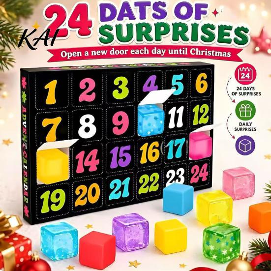 Holiday Surprise Countdown Gifts 2026 Christmas Advent Calendar Squeeze Toy, 24-Day Ice Cube with TPR Soft Fidget Figures Stress Relief Fidgets, Desk