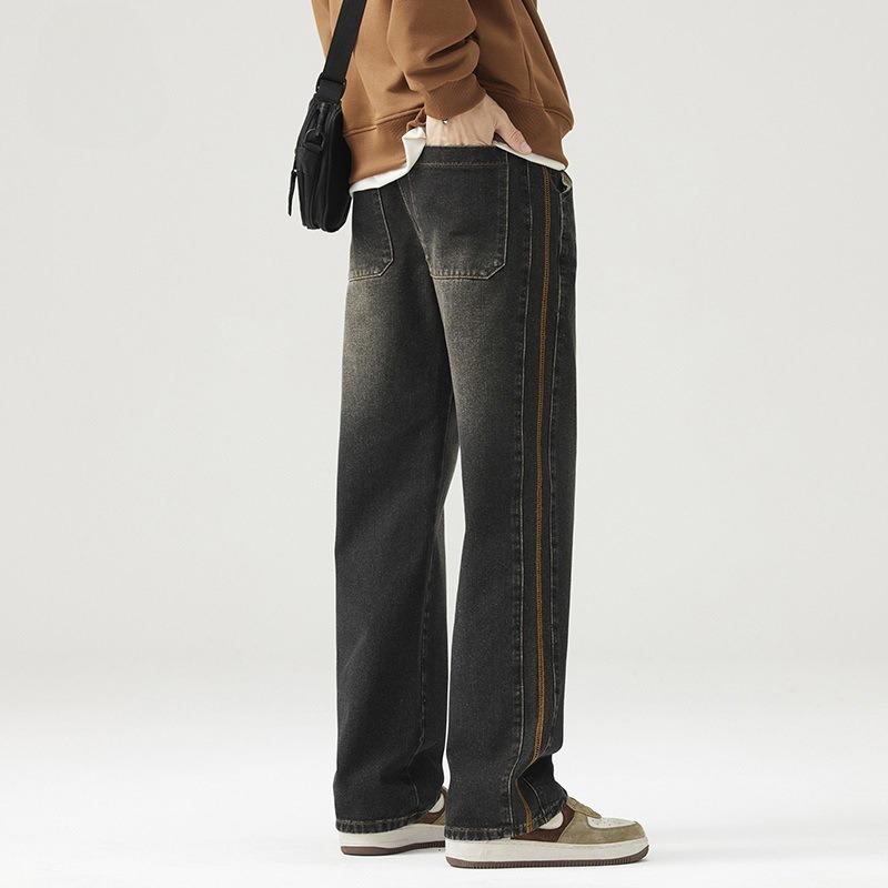 Pantalones Casuales Rectos Sueltos Retro con Aspecto Desgastado de Estilo Americano para Hombre de Primavera y Otoño