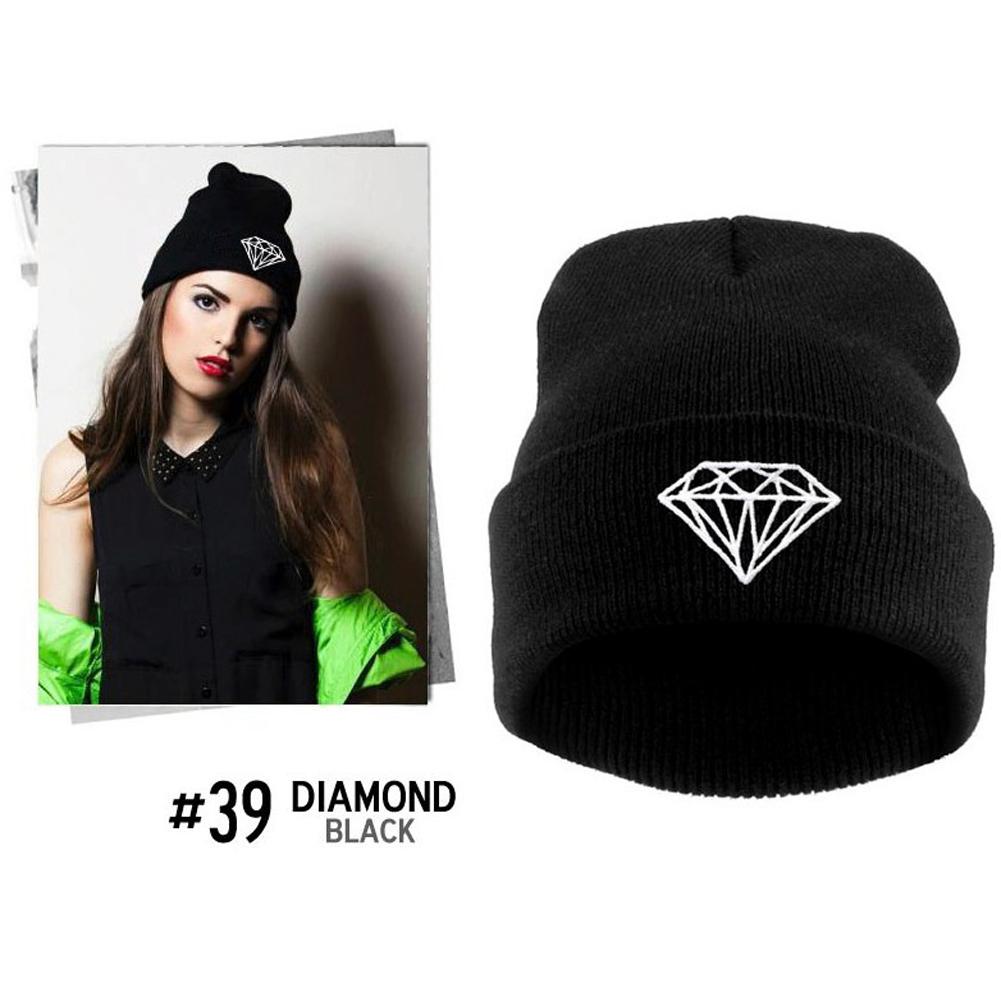 Fashionable Wool Knit Hat with Diamonds Embroidery, Hip-hop Style, Warm and Comfortable for Snowboarding and Running