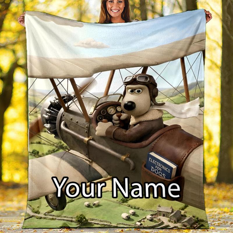 Custom Name Wallace & Gromit Theme Printed Blanket - Perfect for Couch, Bed, Travel & Outdoor Use | Machine Washable, Cozy & Durable.