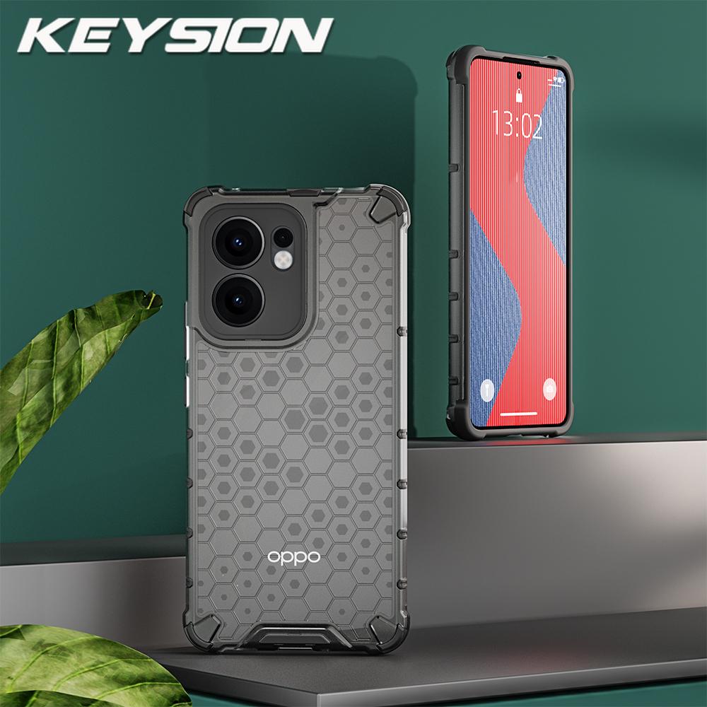 KEYSION Shockproof Armor Case for OPPO Reno13 F 5G Soft Silicone+PC Transparent Honeycomb Phone Back Cover for PPO Reno 13 F 4G