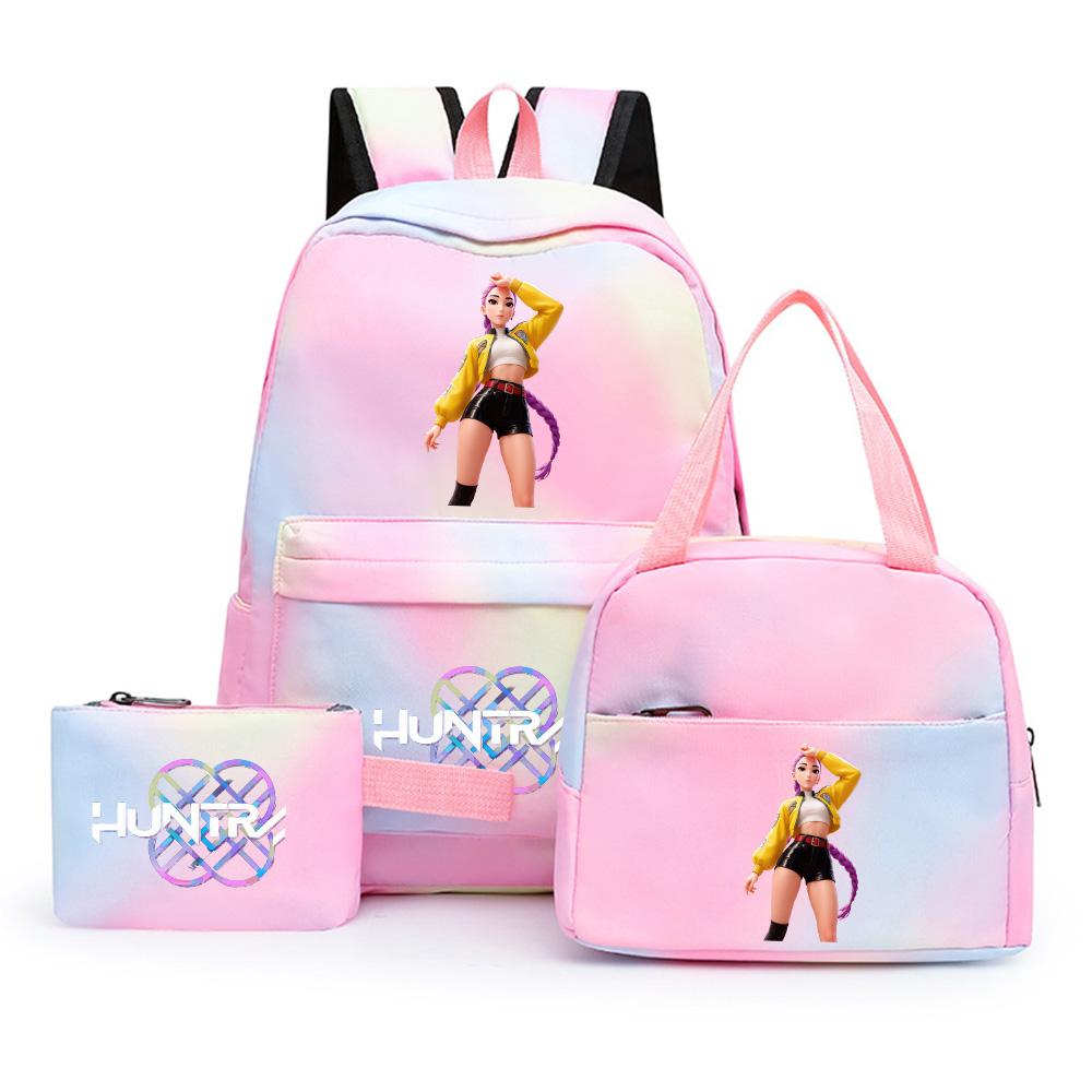 3 st/set Anime Söt Kpop Tryckt Ryggsäck med Matlåda Pennfodral för Tonårsflicka Pojke Bokväska Stor Kapacitet vattentät Resväska Barnpresent