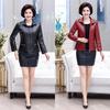 Autumn/Winter Stand-Up Collar Faux Leather Jacket for Middle-Aged and Elderly Women