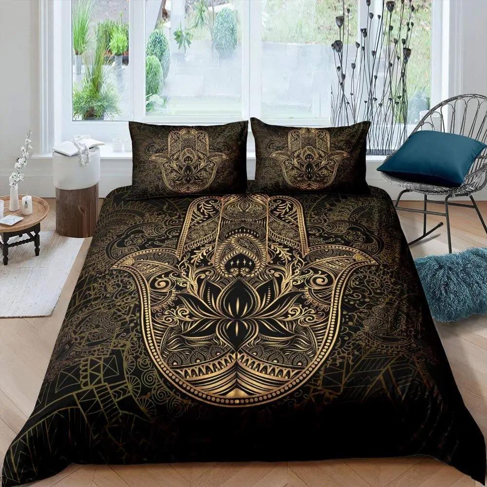 Indian Hplus Hamsa Soft Duvet Cover Polyester Galaxy Beding Set Boho Chic Style Warm Comforter Cover For Ten Adult People Double Quen King-Sized