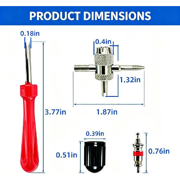 62Pcs Valve Core Remover Tool,30 PCS Valve Cores,30 PCS Tire Valves Caps,1Pcs Valve stem Removal Tool,1 PCS 4-Way Valves Tool,Suitable for