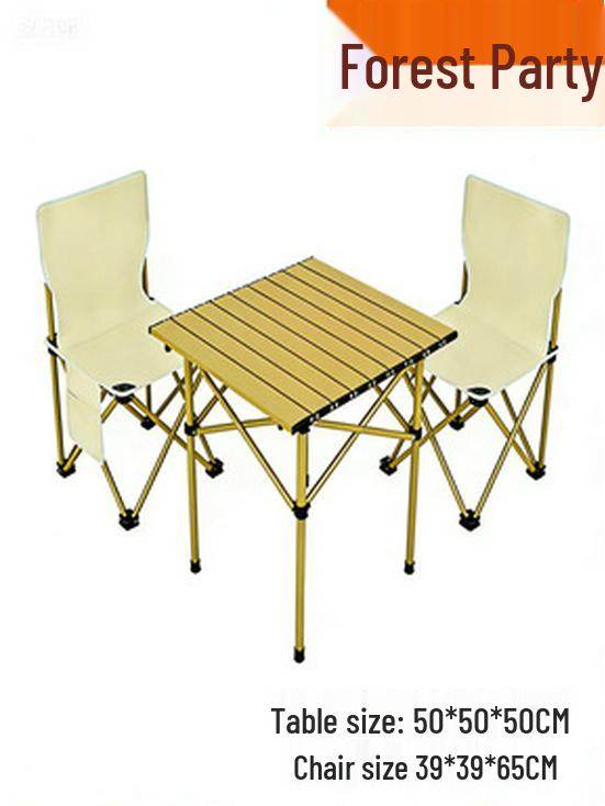 Khaki Portable Outdoor Folding Table and Chair Set with Storage Bag for Camping, Picnics, and Forest Parties.