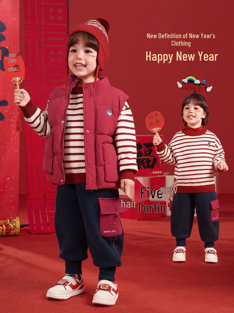 Europäischer dicker Strickpullover für Jungen für das Neue Jahr 2025 - Herbst/Winter Kleinkind- und Kinderbekleidung