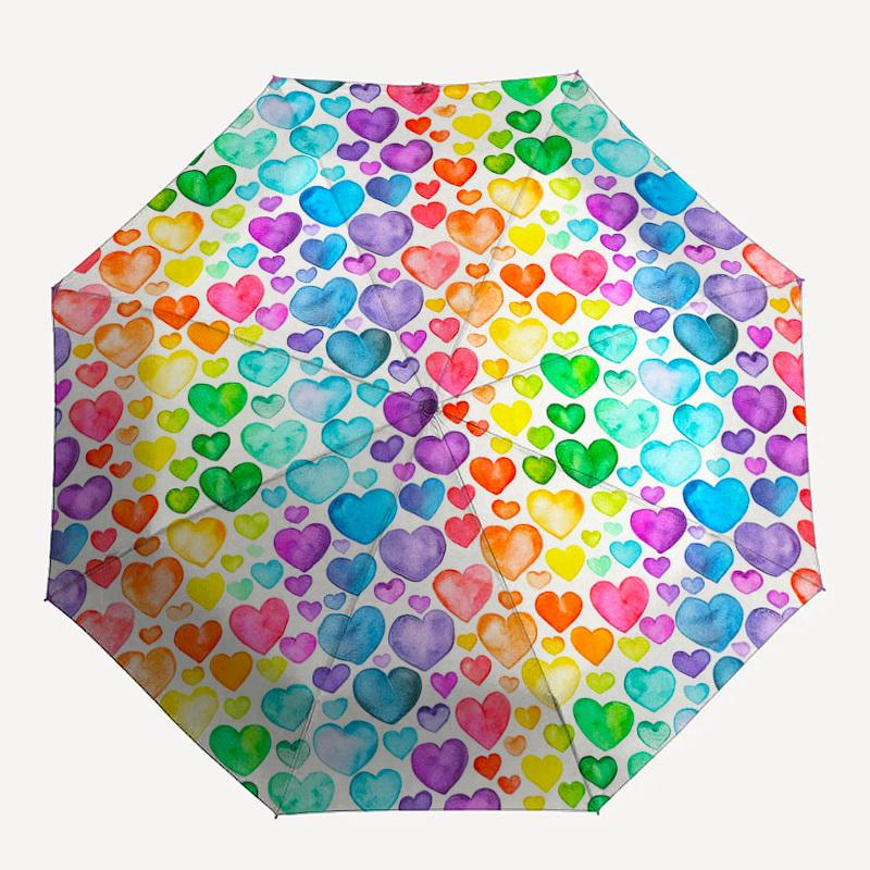 

1pc Heart Rainbow Pattern Small Travel Compact Windproof Umbrella, Automatic Folding Umbrella, Automatic Open/Close ,Gift-162