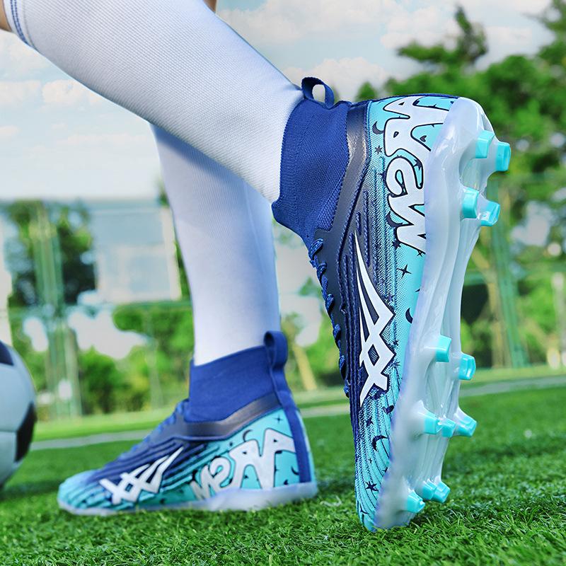 

High-Top Football Shoes, Fly-Woven Seamless Offset Printing Breathable Sports Shoes, Men S And Children S Natural Grass Training Shoes 35