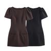 European American Style Women's Fashion Pleated Pocket Short Dress